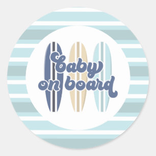 Baby on Board Surfboard Beach Baby Shower Classic  Classic Round Sticker