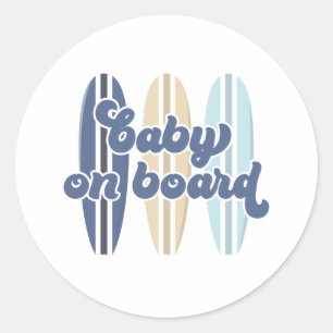 Baby on Board Surfboard Beach Baby Shower Classic  Round Sticker