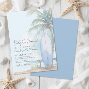 Baby On Board Surfboard Beach Baby Shower Invitation