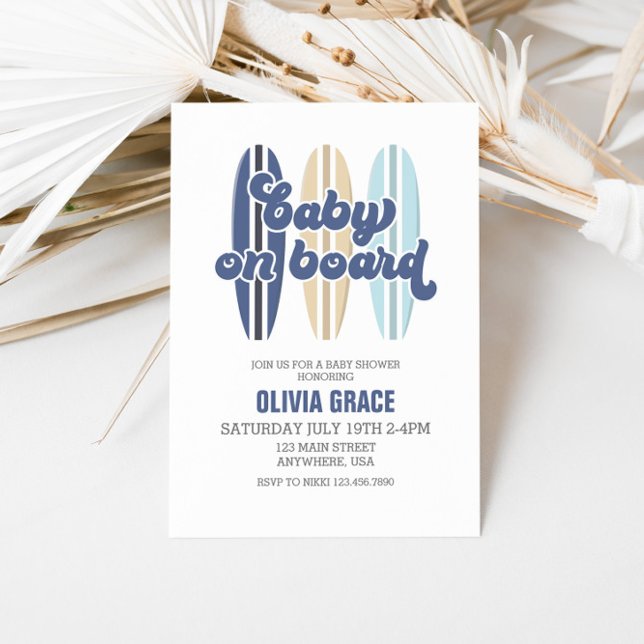 Baby on Board Surfboard Beach Baby Shower Invitation (Creator Uploaded)