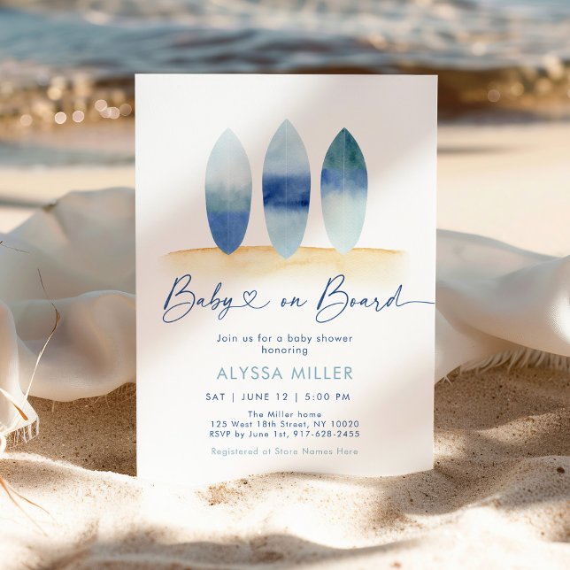 Baby on Board Surfboard Beach Baby Shower Invitation (Creator Uploaded)