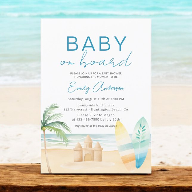 Baby on Board Surfboard Beach Baby Shower Invitation (Creator Uploaded)