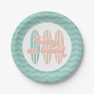 Baby on Board Surfboard Beach Baby Shower Paper Pl Paper Plate