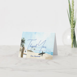 Baby on Board Surfboard Beach Blue Boy Baby Shower Thank You Card
