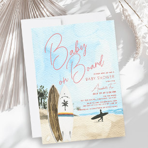 Baby on Board Surfboard Beach Girl Baby Shower Invitation