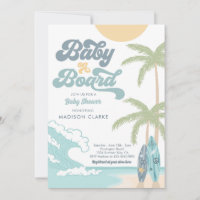 Baby on Board Surfboard Beach Retro Baby Shower