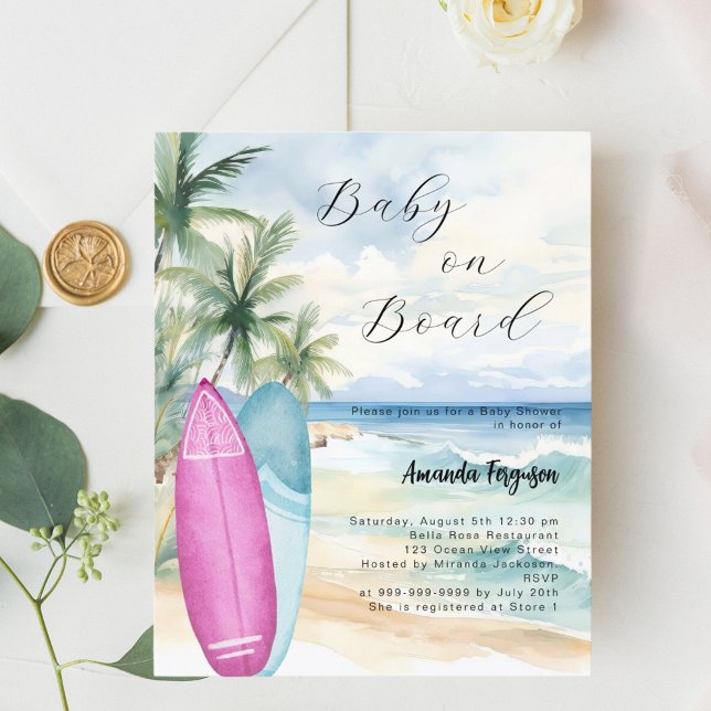 Baby on Board surfboard girl boy beach Baby Shower (Creator Uploaded)