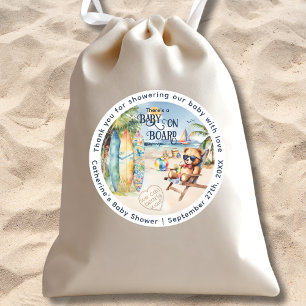 Baby On Board Surfboard Teddy Bear Baby Shower Classic Round Sticker