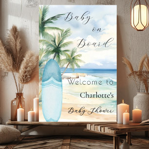 Baby on Board surfboard welcome Baby Shower Poster