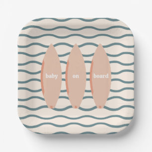 "Baby On Board" Surfing Baby Shower Ocean Theme Paper Plate