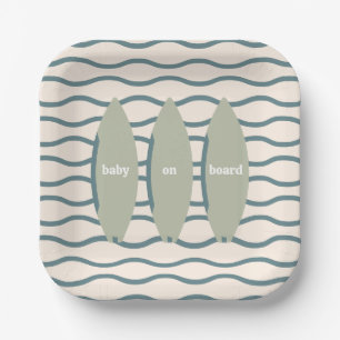 "Baby On Board" Surfing Baby Shower Ocean Theme Paper Plate