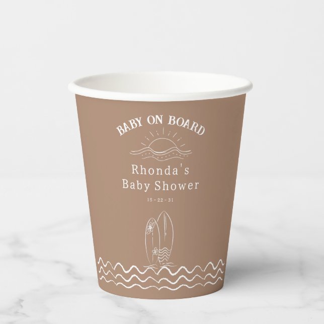 Baby On Board Surfing Baby Shower Paper Cups (Front)