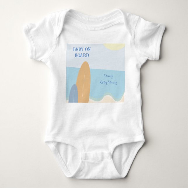 Baby on Board Surfing Beach Baby Shower  Bodysuit (Front)