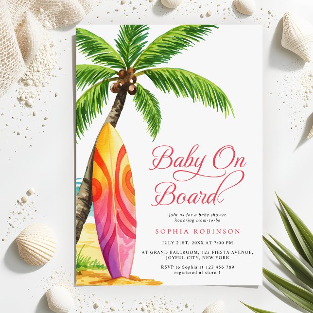Baby on Board Surfing BEACH Baby Shower Invitation (Creator Uploaded)