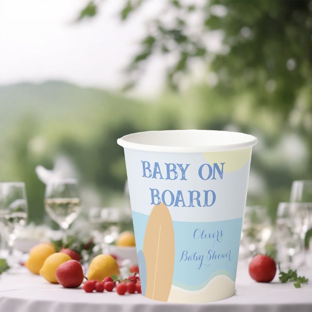 Baby on Board Surfing Beach Baby Shower  Paper Cups (Creator Uploaded)
