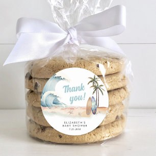Baby On Board Surfing Beach Baby Shower Thank You Classic Round Sticker