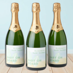 Baby On Board Surfing Beach Watercolor Baby Shower Sparkling Wine Label