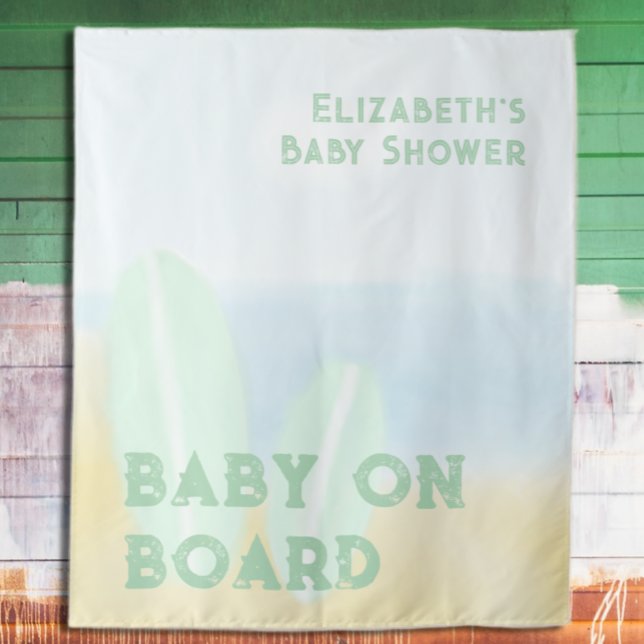 Baby On Board Surfing Beach Watercolor Baby Shower Tapestry (Creator Uploaded)