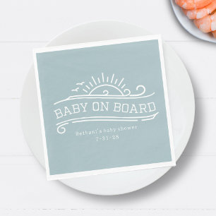Baby On Board Surfing Blue Baby Shower Napkin