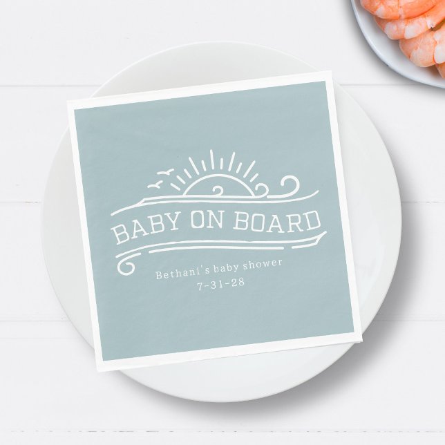 Baby On Board Surfing Blue Baby Shower Napkin (Creator Uploaded)