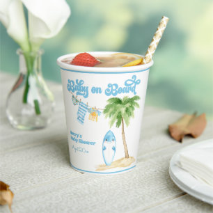 Baby on Board Surfing Boy Baby Shower Paper Cups