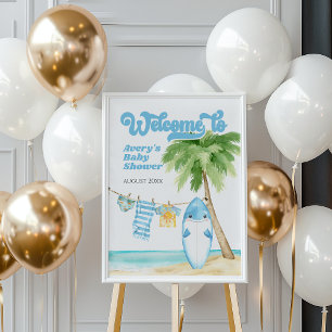 Baby on Board Surfing Boy Baby Shower Poster