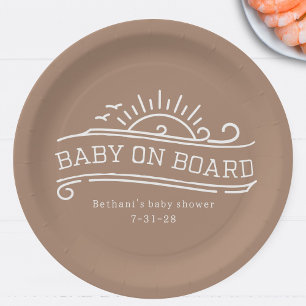 Baby On Board Surfing Neutral Baby Shower Paper Plate