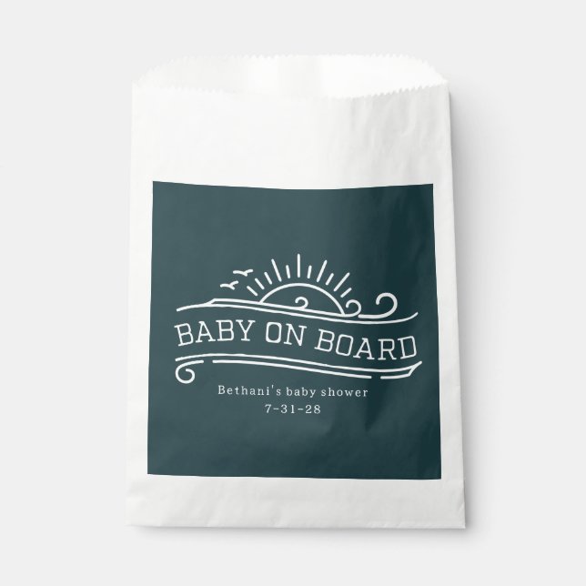 Baby On Board Surfing Slate Blue Baby Shower Favour Bags (Front)