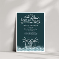 Baby On Board Surfing Slate Blue Beach Baby Shower