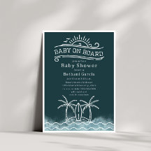 Baby On Board Surfing Slate Blue Beach Baby Shower
