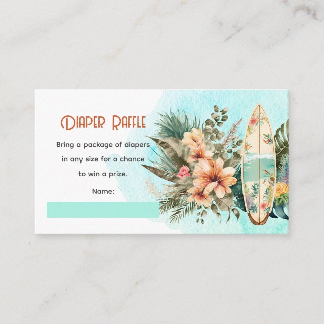 Baby on Board Tropical Baby Shower Diaper Raffle Enclosure Card (Front)