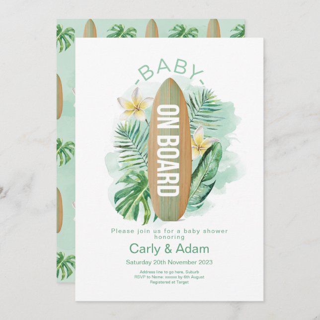 Baby on Board Tropical Palm Baby Shower Invitation (Front/Back)