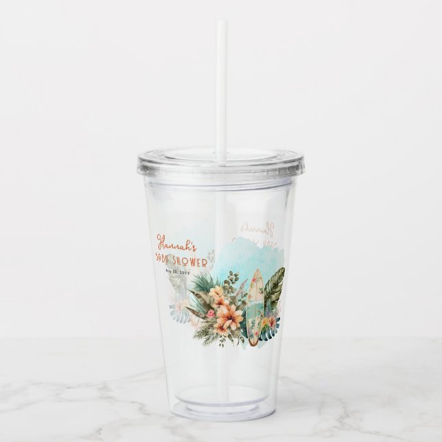 Baby on Board Tropical Surf Neutral Baby Shower Acrylic Tumbler (Front)