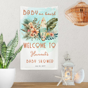 Baby on Board Tropical Surf Neutral Baby Shower Banner