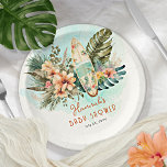 Baby on Board Tropical Surf Neutral Baby Shower Paper Plate<br><div class="desc">Gender neutral baby shower invitation design which works great for a boy or girl. Features a boho tropical exotic botanical surfer scene with a summer surfboard surfing theme including hibiscus floral and monstera and palm greenery. Design has an ocean beach town vibe in shades of peach, blush pink, terracotta and...</div>