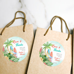 Baby on board tropical surfing baby shower thank classic round sticker