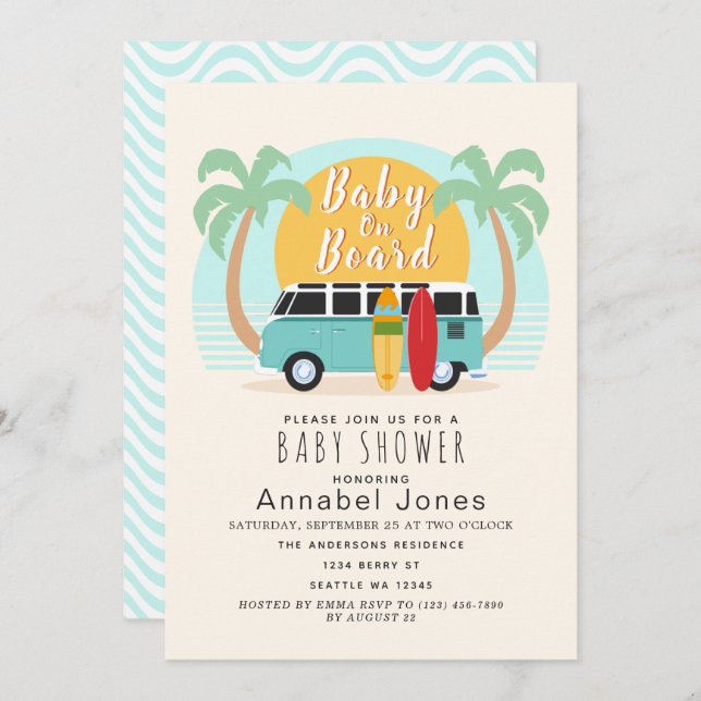 Baby on Board Van Gender-Neutral Baby Shower Invit Invitation (Front/Back)
