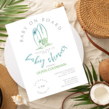 Baby on Board Watercolor Surfboard Baby Shower
