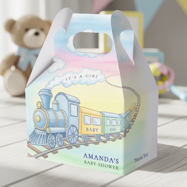 Baby on Board Watercolor Train Baby Shower Favour Box (Baby on Board Watercolor Train Baby Shower Favor Boxes
)