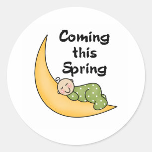 Baby on Moon Spring Classic Round Sticker