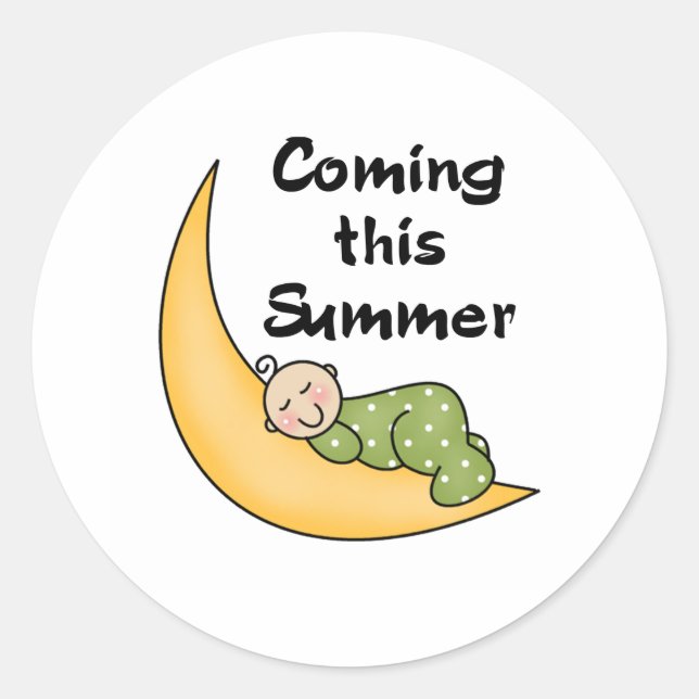 Baby on Moon Summer Classic Round Sticker (Front)
