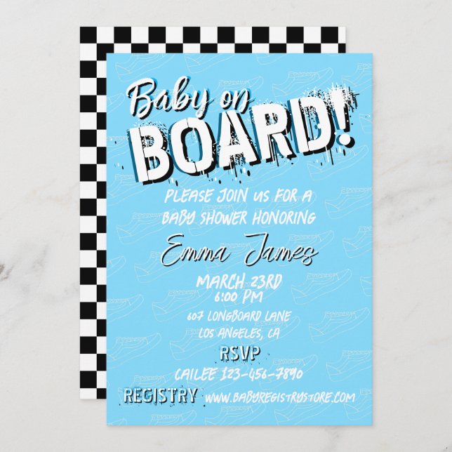 Baby on Skateboard Shoes - Boy -  Invitation (Front/Back)