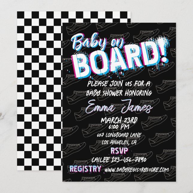 Baby on Skateboard Shoes - Gender Neutral -  Invitation (Front/Back)