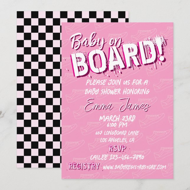 Baby on Skateboard Shoes - Girl -  Invitation (Front/Back)