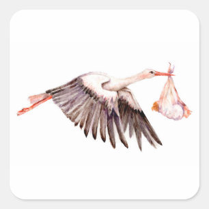 Baby on Stork Square Sticker