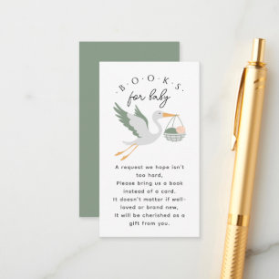 Baby on The Way Cute Stork Sage Green Baby Shower Enclosure Card