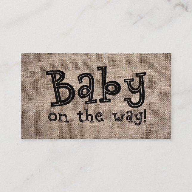 Baby on the Way! Rustic Burlap Gift Registry Card (Front)