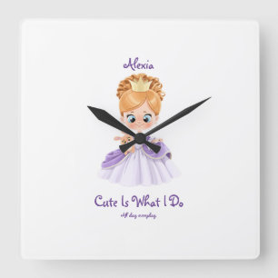 Baby one piece white and purple baby  square wall clock