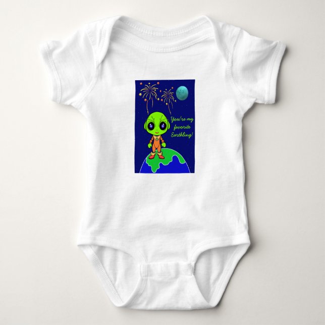 Baby one-piece with alien and moon by Jo Images Ba Baby Bodysuit (Front)