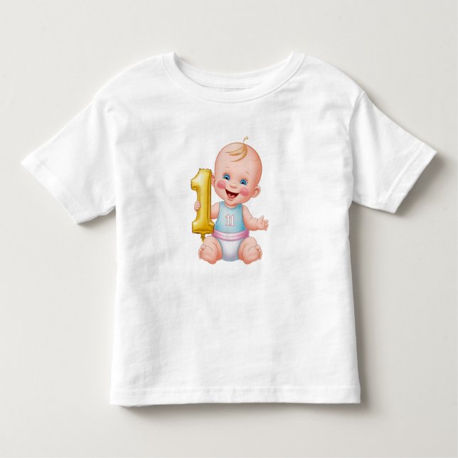 Baby one year old happy birthday toddler T-Shirt (Front)